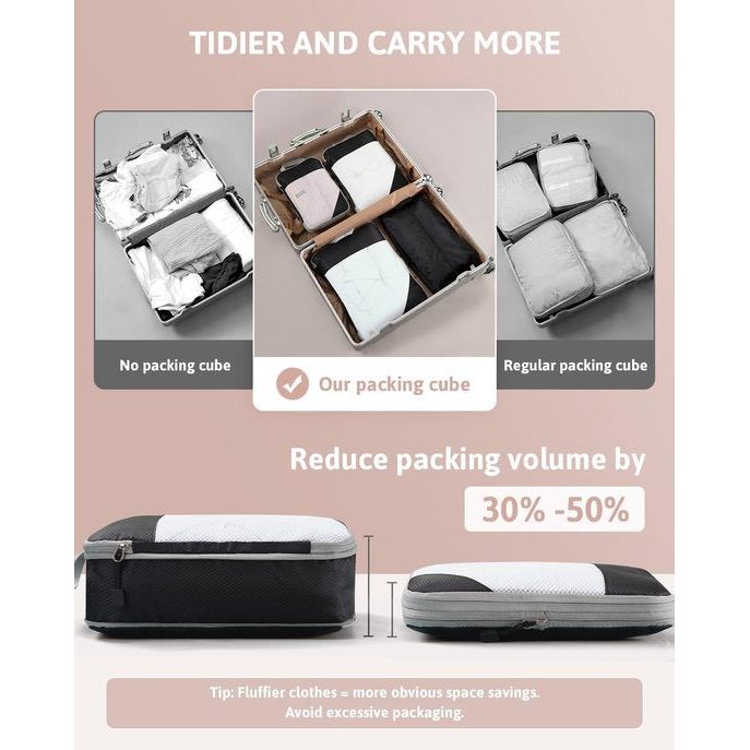 Compressie koffer-organizer, verpakkingskubus, bagage, opslag, tassen, kledingtassen, verpakkingskubus, paktassen (zwart, 4 stuks)