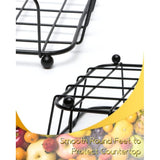 Fruit etagère 2 etages, zwarte fruitmand met bananenhaak, 29 x 34,5 cm metalen fruitetagère 2 verdiepingen