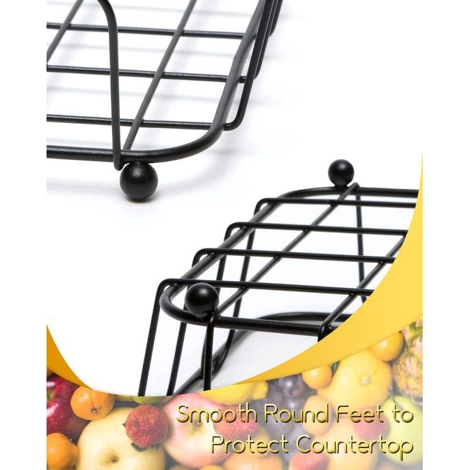 Fruit etagère 2 etages, zwarte fruitmand met bananenhaak, 29 x 34,5 cm metalen fruitetagère 2 verdiepingen