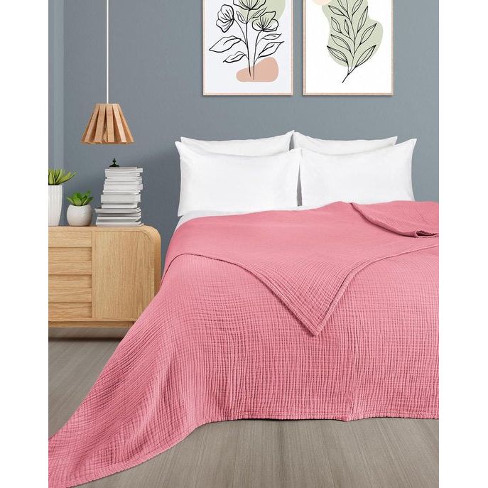 Premium mousseline sprei 150 x 200 cm - 100% katoen - extra zachte katoenen deken als knusse deken, bed throw, sofa throw, bank throw - warme bank deken (oudroze)