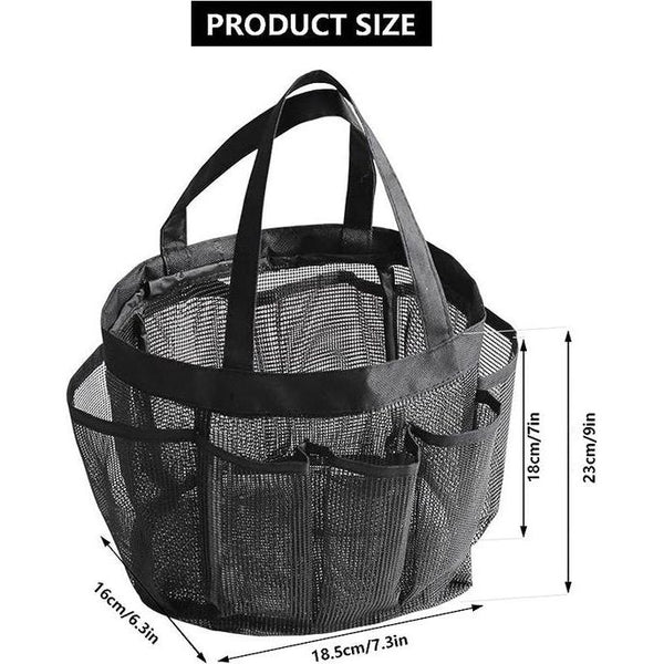 Strandtas, klein, mesh, standaard familiebadtas met zakken, grote capaciteit, strandtas, nettas, zwemtas, ultralicht, opvouwbare handtas voor strand, vakantie, reizen, winkelen, zwart