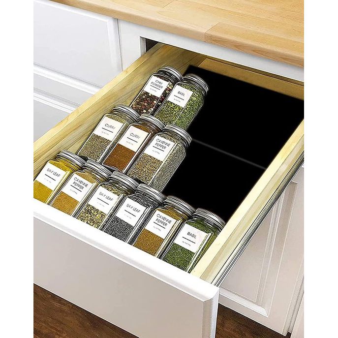 Kruidenlade insert van 30 cm tot 60 cm uittrekbaar, kruidenrek voor laden, organizer, kruideninzet lade op 3 niveaus - zwart