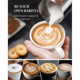 Melkkan voor koffiezetapparaat, 350 ml, 304 melkkannetjes, roestvrij staal, melkkan voor espressomachine, koffie cappuccino latte, vaatwasmachinebestendig