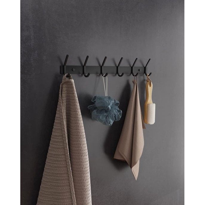 Kapstok, 2 stuks, roestvrij staal, kapstokken, kapstokken, dubbele haken, draaglast tot 30 kg, zwart, 6 haken