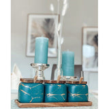 Keramische kruidenpotjes, set van 3, suiker- en zoutpotjes, in elegante marmerlook, eyecatcher, kruidenpotje met echt houten deksel en bamboe serveerlepel, incl. echt houten dienblad (smaragdgroen)