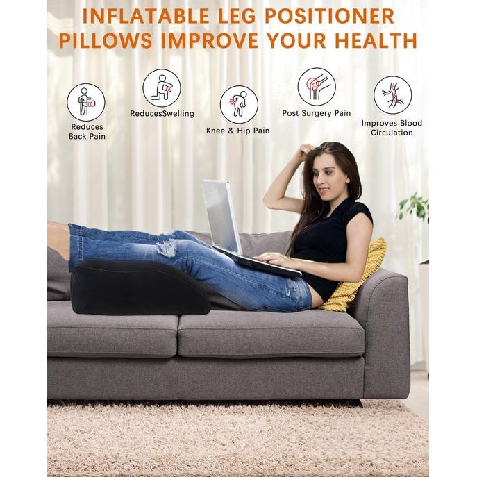 Venussen, opblaasbaar beenkussen, aderkussen voor de benen, comfortabel en draagbaar, bevordert de bloedsomloop, vermindert zwellingen, beenkussen, hoge positie (zwart)