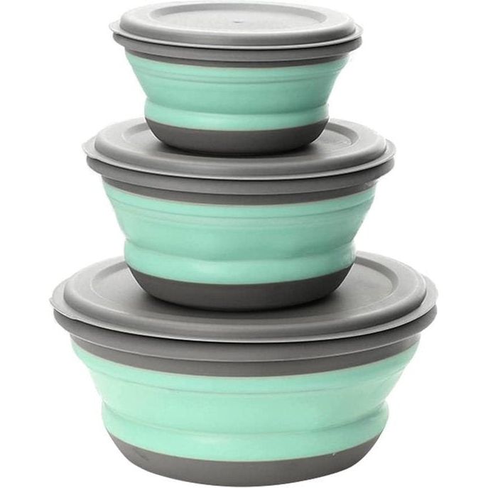 Opvouwbare Kom, 3 stks Draagbare Opvouwbare Siliconen Kom Camping Voedsel Opslag Dozen ronde Voedsel Opbergdoos, Opvouwbare fruitsalade kom voor kamperen, wandelen, keuken, Outdoor School, groen