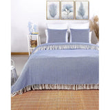 Premium sprei met franjes, 100% katoen, 150 x 200 cm, visgraatpatroon, zomerdeken, katoenen deken als bedsprei, bankdeken, blauw