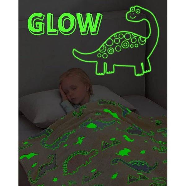 Knuffeldeken dinosaurus kinderen dino deken Glow in The Dark, zachte pluizige fleecedeken voor kinderen, gloeideken, dinosaurus, zachte bank, dino, cadeau voor jongens en meisjes, 130 x 150 cm