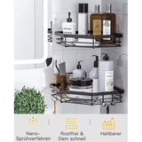 Doucheplank zonder boren, 4 stuks badkamerrek met 4 haken, roestvrij staal, zwart, doucherek voor shampoo en douchegel