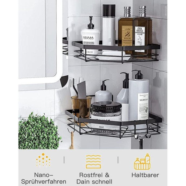 Doucheplank zonder boren, 4 stuks badkamerrek met 4 haken, roestvrij staal, zwart, doucherek voor shampoo en douchegel