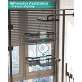 Hangend doucherek met scheerstandaard en zeephouder, doucherek om op te hangen met meerdere haken - Hoogwaardige douchemand om op te hangen, roestvrij staal, niet boren, zwart