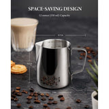 Melkkan voor koffiezetapparaat, 350 ml, 304 melkkannetjes, roestvrij staal, melkkan voor espressomachine, koffie cappuccino latte, vaatwasmachinebestendig