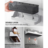 2-pack douchecaddy, scheidbare douche-organizer met haken, zonder boren, dubbellaagse doucheplank voor badkamer en keuken (grijs)