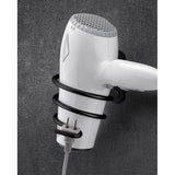 Föhnhouder, föhnhouder, föhnhouder, wandmontage, niet boren, zelfklevend, aluminium, met kabelhouder, zwart