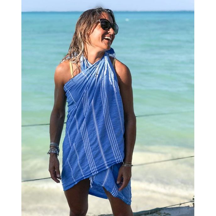 traditionele Hamamdoek Strandlaken Badhanddoek Saunahanddoek Douchehanddoek Spa Sport Yoga Reizen 100% Biologisch Katoen. Duurzaam, natuurlijk, zacht en voorgewassen. (95 x 180 cm, Sky Blue)