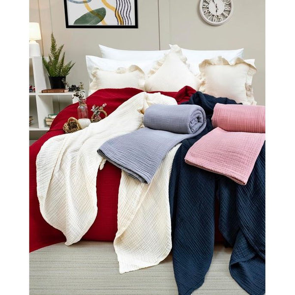Premium mousseline sprei 150 x 200 cm - 100% katoen - extra zachte katoenen deken als knusse deken, bed throw, sofa throw, bank throw - warme bank deken (oudroze)