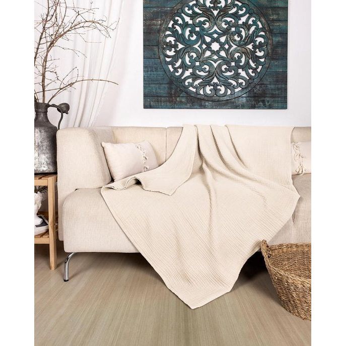 Premium mousseline sprei 180 x 220 cm - 100% katoen - extra zachte katoenen deken als knuffeldeken, bedsprei, banksprei, banksprei - warme bankdeken (crème)