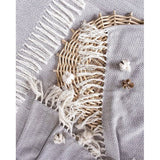 Premium sprei met franjes, 100% katoen, 180 x 240 cm, visgraatpatroon, zomerdeken, katoenen deken als bedsprei, bankdeken, grijs