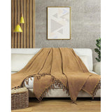 Premium sprei met handgeknoopte franjes - 100% katoen - 200 x 220 cm XXL - wafelpiqué zomerdeken - katoenen deken als bedsprei, bankovertrek & bankdeken (beige)