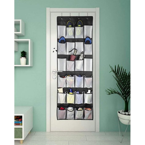 Over de deur schoenenorganizer - multifunctionele hangende organisatoren, hangende opbergtas voor slaapkamer, badkamer, kast, schoenenopslag hangend - 24 zakken - Zwart