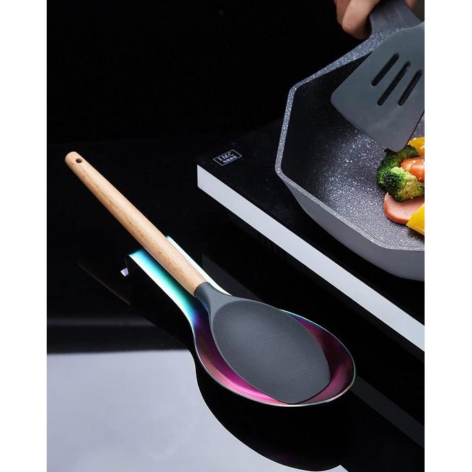 Matte regenboog lepelhouder, roestvrij stalen lepelhouder voor kookplaat, keukengerei, houder voor pollepel, tang, spatel, fornuis lepelhouder, pannendekselhouder, vaatwasmachinebestendig (1 stuks 24 cm)