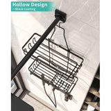 Hangend doucherek met scheerstandaard en zeephouder, doucherek om op te hangen met meerdere haken - Hoogwaardige douchemand om op te hangen, roestvrij staal, niet boren, zwart