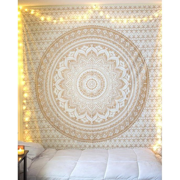 Wandtapijt mandala, boho wanddecoratie, witgoud, esthetische kamerdecoratie, psychedelisch wandtapijt, 132 x 152 cm Wandtapijt mandala, boho wanddecoratie, witgoud, esthetische kamerdecoratie, psychedelisch wandtapijt, 132 x 152 cm