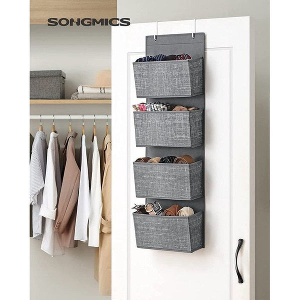 Hang Organizer, hangrek met 4 vakken, voor de deur, slaapkamer, kantoor, kledingkast, 33,5 x 12 x 100 cm, grijs gemêleerd