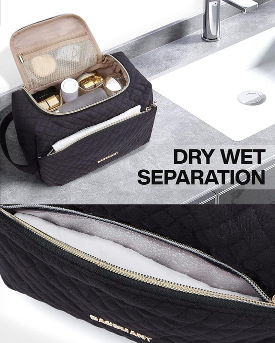 Toilettas voor dame - make-uptas - Uniek design - met grote opening - zwart