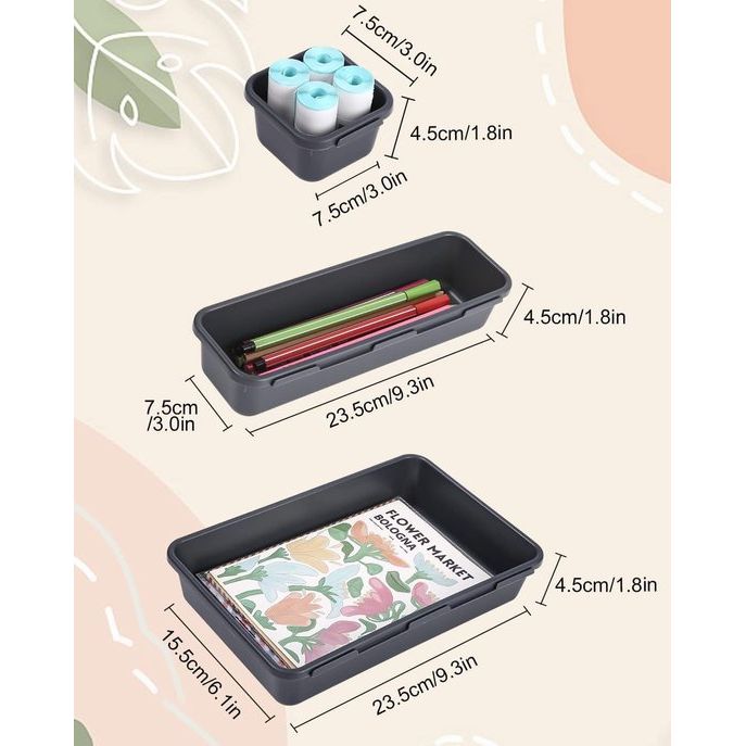 Lade-organizer, 22 stuks, opbergsysteem, opbergdoos voor laden, verstelbare kunststof organizer, keuken, badkamer, kantoor en thuis, scheidingssysteem, kruidenorganizer (donkergrijs)