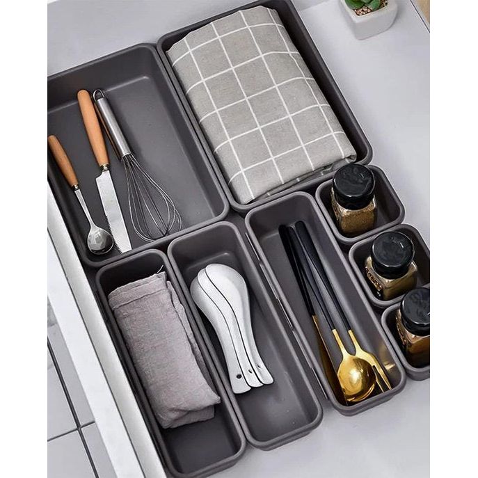 Lade-organizer, 22 stuks, opbergsysteem, opbergdoos voor laden, verstelbare kunststof organizer, keuken, badkamer, kantoor en thuis, scheidingssysteem, kruidenorganizer (donkergrijs)