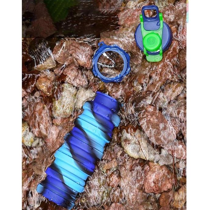 Opvouwbare drinkfles, herbruikbare drinkfles, opvouwbaar festival, 500 ml drinkflessen, opvouwbare waterfles, festivals, wandelen, reizen, avontuur, festivalaccessoires (blauw)