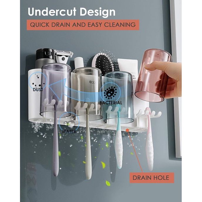 Tandenborstelhouder voor muur, kunststof tandenborstelbeker, tandenborstelhouder, zonder boren, geschikt voor kinderen en gezinnen (wit) (4 bekers)