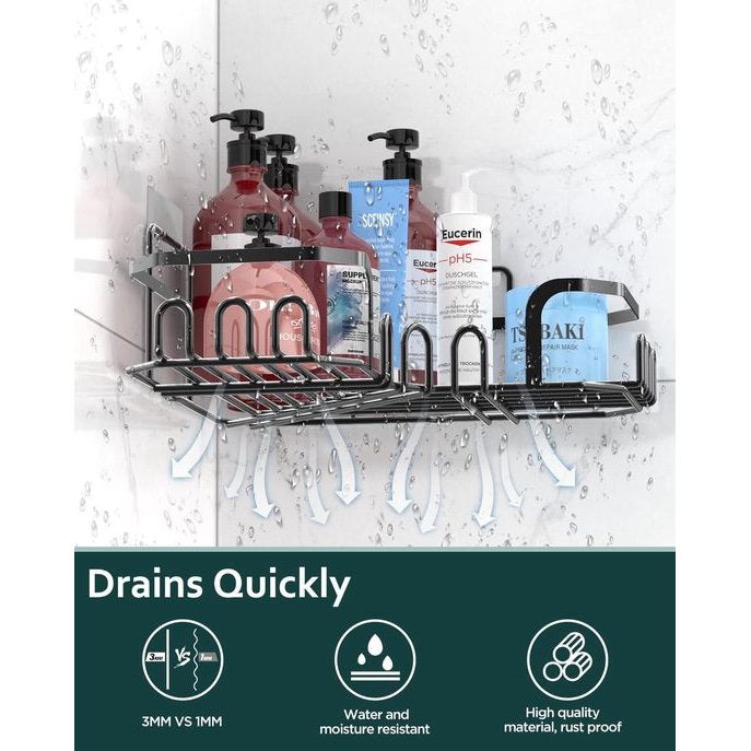 Doucheplank, doucheplank, zonder boren, driehoekige douchemand, hangend tot 10 kg draagvermogen, hoekrek, doucheplank, 4 stuks met 4 haken voor scheerapparaat, handdoek, borstel enz