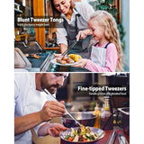 2 stuks 30,5 cm Kookpincet, tang, precisie, gekartelde punten, roestvrij staal, professioneel kooktriet, keukengereedschap voor grillen, coaten en serveren (zwart)