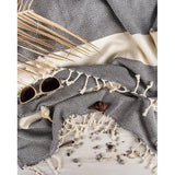 Premium hamamhanddoek met handgeknoopte franjes - 100% katoen - XXL strandhanddoek 95 x 180 cm - Oeko Tex 100 - strandhanddoek geruit patroon groot - reishanddoek & saunahanddoek (antraciet)