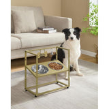 Verhoogde hondenbakken, 5 in hoogte verstelbare voerbakken, verhoogde hondenbakstandaard met 2 roestvrijstalen bakken, gekanteld ontwerp, eenvoudige installatie, met naamplaatje en bel, goud