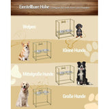 Verhoogde hondenbakken, 5 in hoogte verstelbare voerbakken, verhoogde hondenbakstandaard met 2 roestvrijstalen bakken, gekanteld ontwerp, eenvoudige installatie, met naamplaatje en bel, goud