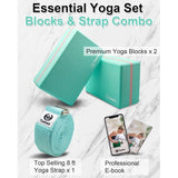 Yogablokkenset van 2 met yogariem [240 cm] - Yogablokken EVA-schuim met hoge dichtheid en licht gewicht - Yogablokken voor yogabeginners en gevorderden - Yogablokkenset van 2