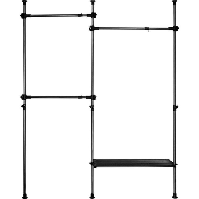 Telescopische kledingkast, telescopische kledingstang, voor slaapzaal, kleedkamer, slaapkamer, belasting per paal 50 kg, zwart