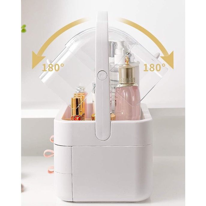 Make-up organizer, 180 graden draaibaar, met deksel, stofdicht, cosmetica-organizer, cosmetica-opbergdoos voor dressoir, badkamer, slaapkamer, cadeau