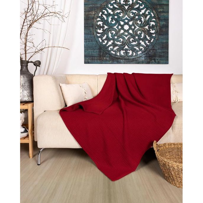 Premium mousseline sprei 180x220 cm - 100% katoen - extra zachte katoenen deken als knuffeldeken, bedsprei, sofa-overtrek, sofa-overtrek - warme bankdeken (bordeaux)