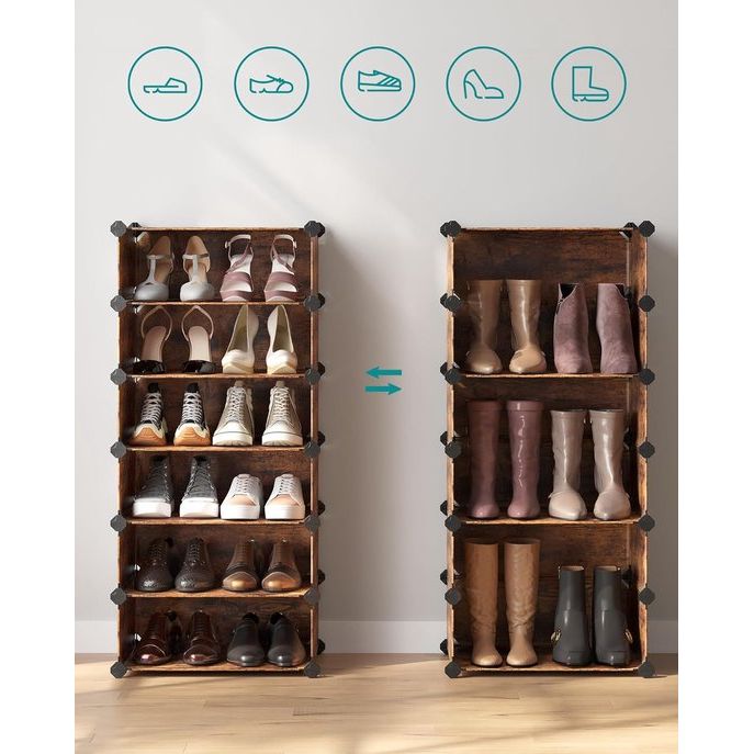 Schoenenrek met 10 niveaus, steekrek, reksysteem, schoenenorganizer, doe-het-zelfrek, met deur, van PP-kunststof, vintage bruin