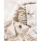 Premium sprei met franjes, 100% katoen, 220 x 240 cm, XXL, visgraatpatroon, zomerdeken, katoenen deken als bedsprei, bankdeken, bankdeken (crème)