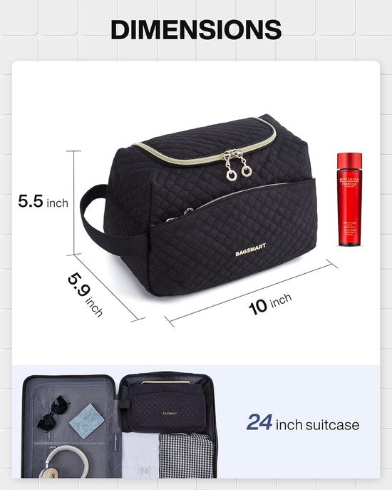 Toilettas voor dame - make-uptas - Uniek design - met grote opening - zwart