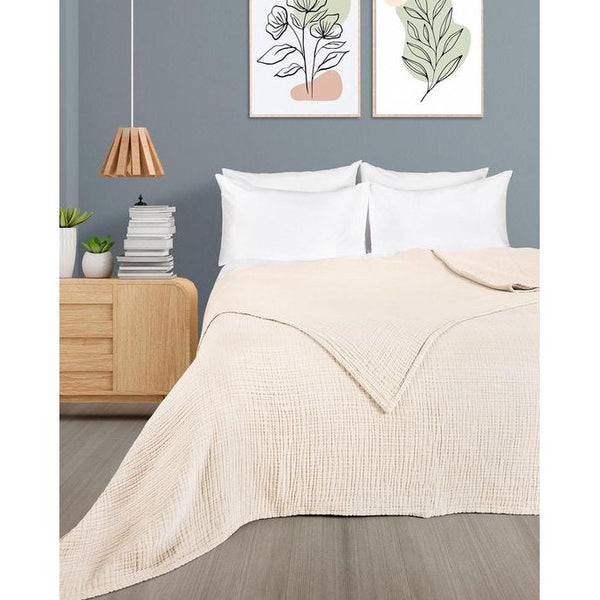 Premium mousseline sprei 180 x 220 cm - 100% katoen - extra zachte katoenen deken als knuffeldeken, bedsprei, banksprei, banksprei - warme bankdeken (crème)