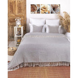 Premium sprei met franjes, 100% katoen, 180 x 240 cm, visgraatpatroon, zomerdeken, katoenen deken als bedsprei, bankdeken, grijs