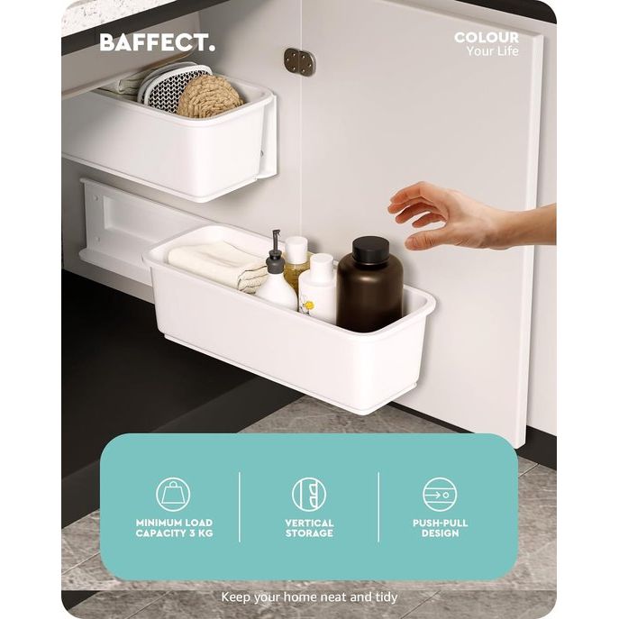 Set van 2 verschuifbare kastorganisatoren voor keuken, badkamer, uittrekbare laden, kastorganizer voor onder de wastafel, aan de muur gemonteerde schuifmanden voor kruiden, doucheaccessoires, voorraadbenodigdheden