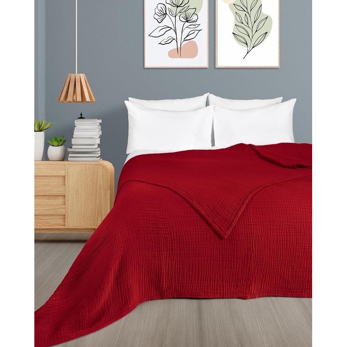 Premium mousseline sprei 180x220 cm - 100% katoen - extra zachte katoenen deken als knuffeldeken, bedsprei, sofa-overtrek, sofa-overtrek - warme bankdeken (bordeaux)